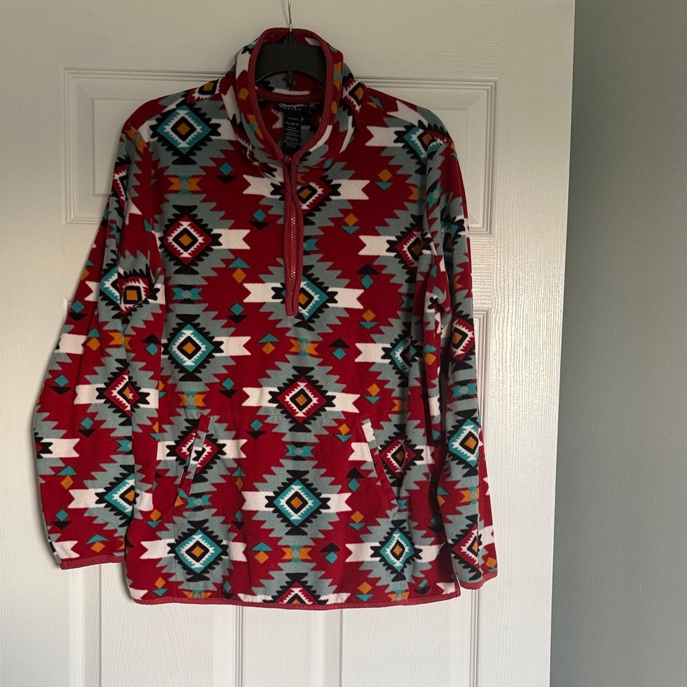 Stylish Red Patterned Zip-Up Sweater - image 1